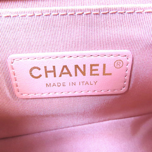 CHANEL CC GHW Boy Chanel Chain Shoulder Bag Lambskin Leather Canvas Pink White