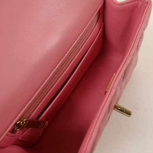 CHANEL CC GHW Mini Flap bag with Top Handle 2 Way Bag Lambskin Leather Pink