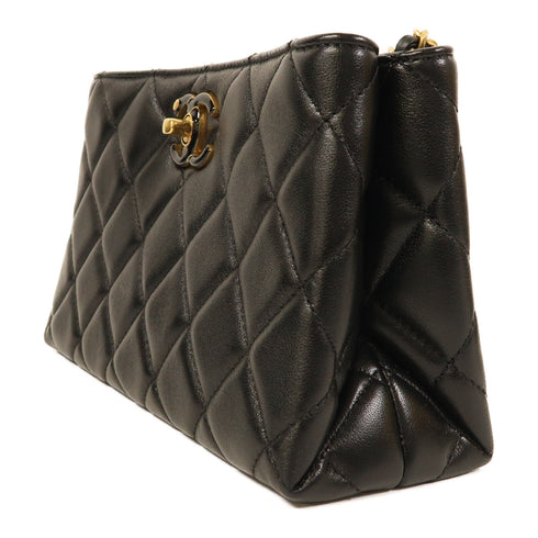 CHANEL CC GHW Chain Shoulder Bag Lambskin Leather Black