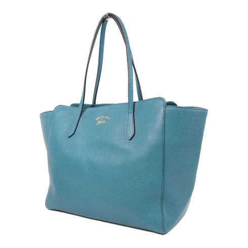 GUCCI GG GHW Swing Shoulder Tote Bag 354397 Calfskin Leather Turquoise
