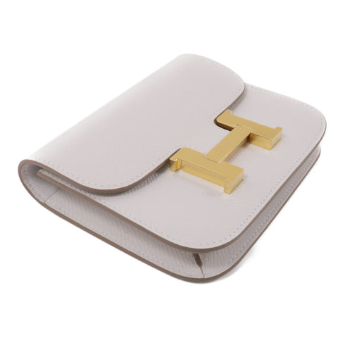HERMES GHW Constance Slim Wallet Veau Epsom Leather Gris Pale White
