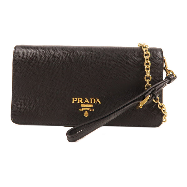 PRADA GHW Wallet On Chain Shoulder Bag 1DH029 Calfskin Leather Black