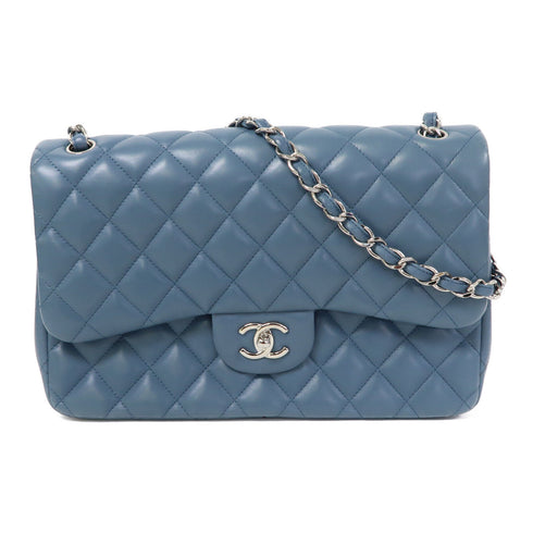 CHANEL Quilted CC SHW Classic Jumbo Chain Shoulder Bag Lambskin Leather Blue