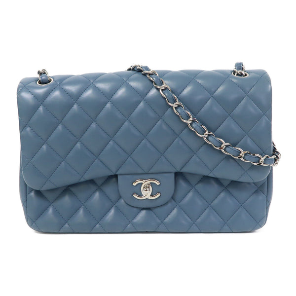 CHANEL Quilted CC SHW Classic Jumbo Chain Shoulder Bag Lambskin Leather Blue