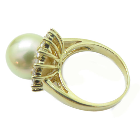 FINE JEWELRY 11.5mm Pearl Diamond Ring 18K Yellow Gold US#6.25