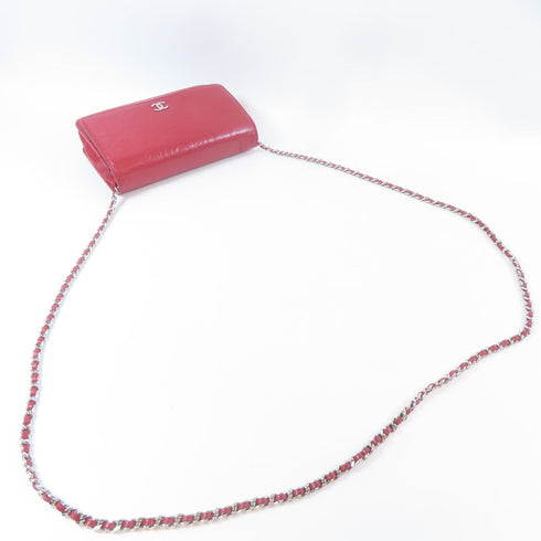 CHANEL CC SHW WOC Wallet On Chain Shoulder Crossbody Bag Lambskin Leather Red