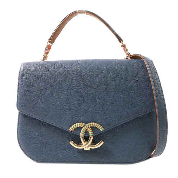 CHANEL CC GHW 2Way Shoulder Bag Calfskin Leather Blue