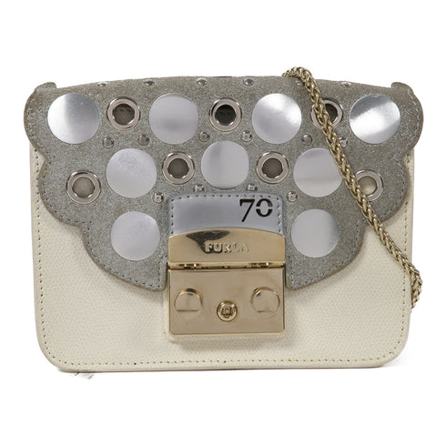 Furla GHW Chain Shoulder Bag Calfskin Leather White/Grey