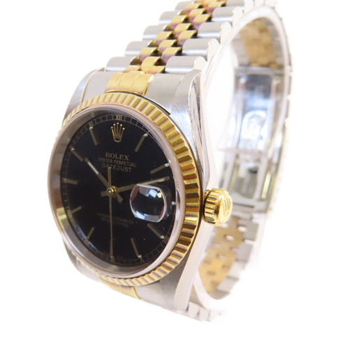 ROLEX Datejust 36mm Automatic Watch 16233 SS 18K Yellow Gold Black