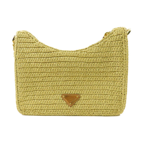 PRADA GHW Re-edition Crochet Mini Bag 2 Way Shoulder Bag 1BC204 Raffia Yellow