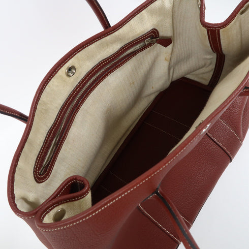 HERMES PHW Garden Party PM Tote Bag Handbag Negonda Leather Red