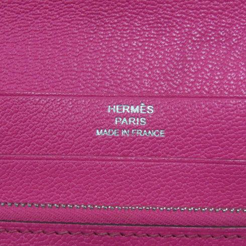 HERMES PHW Zipper Long Wallet Chevre Leather Rose Tyrien