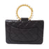 CHANEL Quilted CC GHW Pearl Handle Bag 2 Way Shoulder Lambskin Leather Black