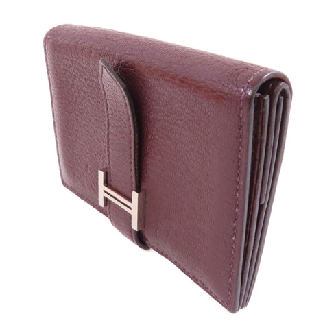 HERMES PHW Bearn Card Case Card Holder Cherve Leather Roughe Red