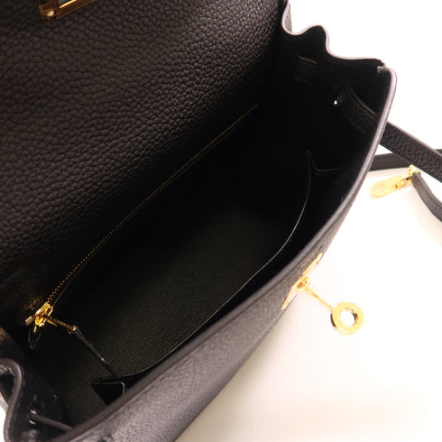 HERMES GHW Kelly 25 2 Way Bag Togo Leather Black