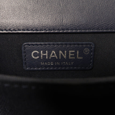 CHANEL Quilted CC SHW Boy North South Chain Shoulder Bag Lambskin Leather Blue