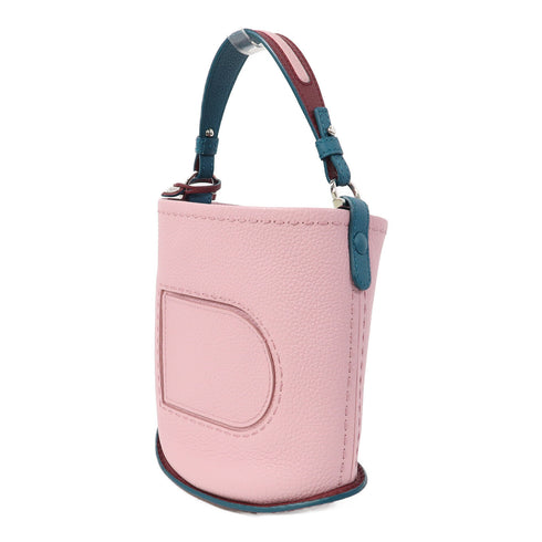 Delvaux SHW Pin Mini Bucket Hand Bag Taurillon Soft Pink/Green