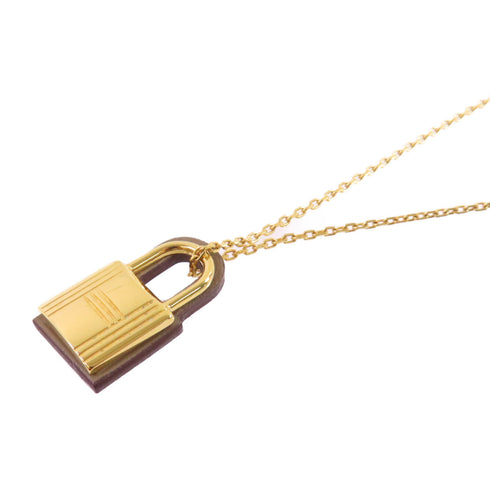HERMES GHW O'Kelly Necklace Metal Swift Leather Etoupe Brown