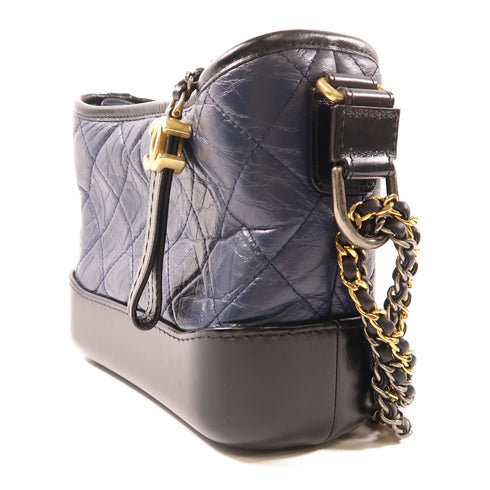 CHANEL CC Gabrielle Chain Shoulder Bag Calfskin Leather Navy Black