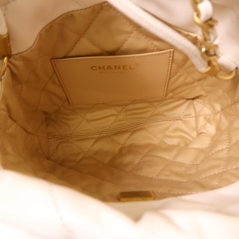 CHANEL CC GHW C22 Mini Chain Shoulder Bag 141323 Lambskin Leather White