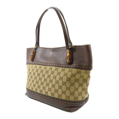 GUCCI GG GHW Tote Bag 353125 Canvas/Calfskin Leather Brown