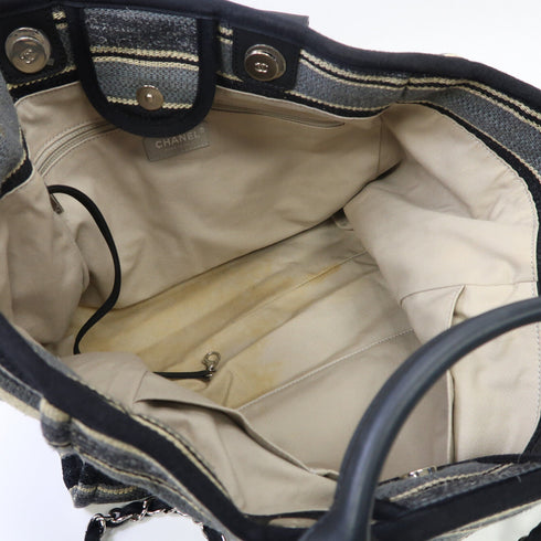 CHANEL CC SHW Deauville Tote 2 Way Shoulder Bag Handbag Canvas Black/Beige