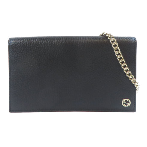 GUCCI GG GHW Wallet On Chain Shoulder Crossbody 466506 Calfskin Leather Black