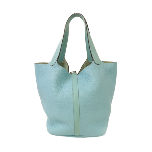 HERMES PHW Picotin MM Handbag Clemence Leather/Swift Leather Bleu Saint-Cyr