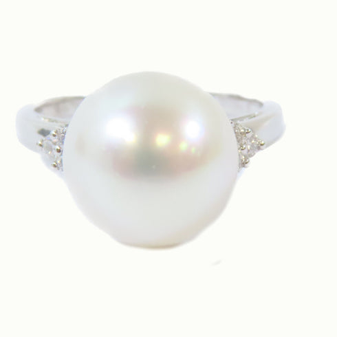 FINE JEWELRY 0.134ct Diamond 4.5g Pearl Ring 18K White Gold US#6.75