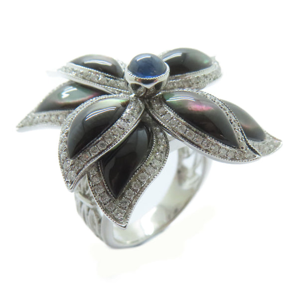 FINE JEWELRY 4.66ct Shell 0.83ct Diamond Ring 18K White Gold US#6.5