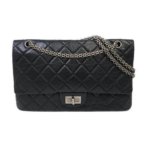 CHANEL Quilted CC SHW 2.55 Chain Shoulder Bag Calfskin Leather Black v1