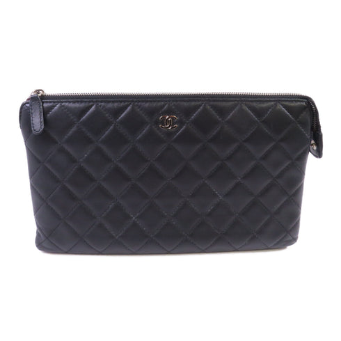 CHANEL Quilted SHW CC Pouch Clutch Lambskin Leather Black