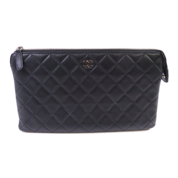 CHANEL Quilted SHW CC Pouch Clutch Lambskin Leather Black