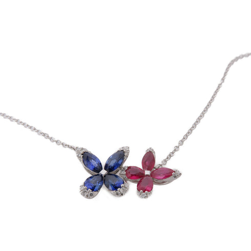 JEWELRY Ruby Sapphire Diamond Necklace 18K White Gold