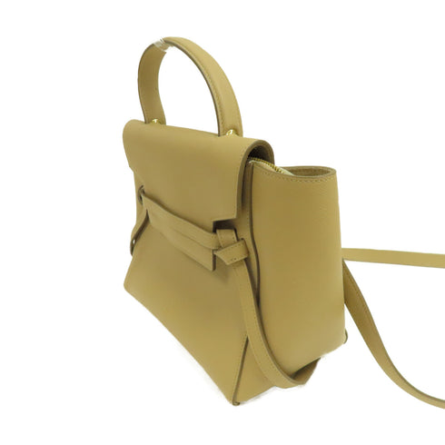CELINE GHW Micro Belt Bag 2Way Shoulder Handbag Calfskin Leather F-AT-1177 Beige