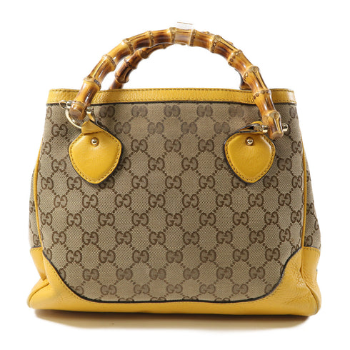 GUCCI GG GHW Diana 2 Way Shoulder Bag Handbag 308360 Canvas/Leather Brown/Yellow