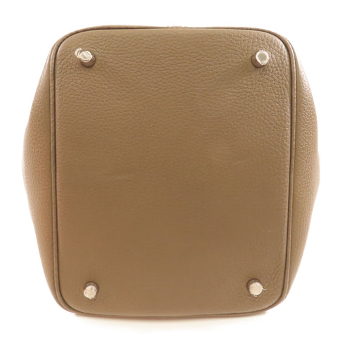 HERMES Clemence Leather Picotin MM Ginpaku Handmade Bag Etoupe/Daizou Ash To...