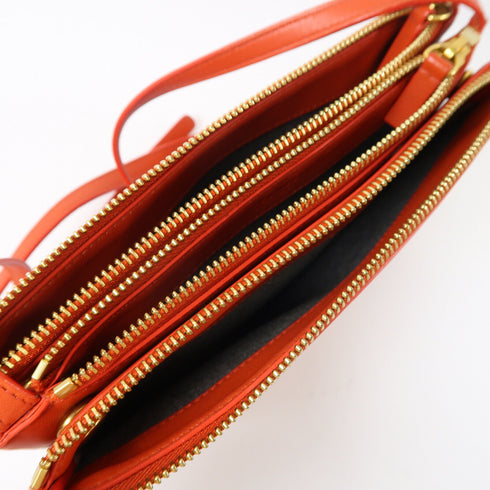 CELINE GHW Trio Shoulder Bag 165113 Lambskin Leather Red