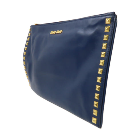 Miu Miu GHW Clutch Bag Pouch Calfskin Leather Blue