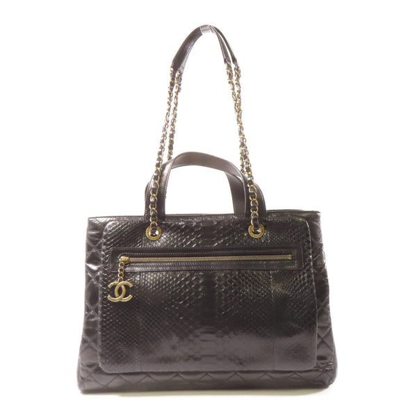 CHANEL Black Diamond-grained cowhide leather/snakeskin leather Shoulder Tote...