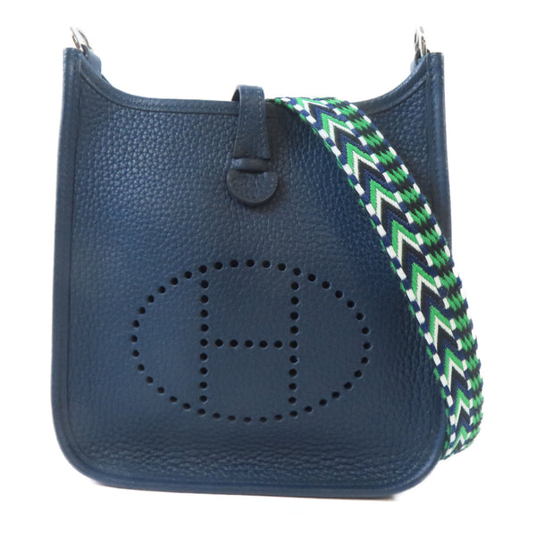 HERMES PHW Evelyne TPM Shoulder Bag Clemence Leather Bleu De Prusse/Blue