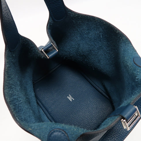 HERMES PHW Picotin PM Handbag Clemence Leather Cobalt