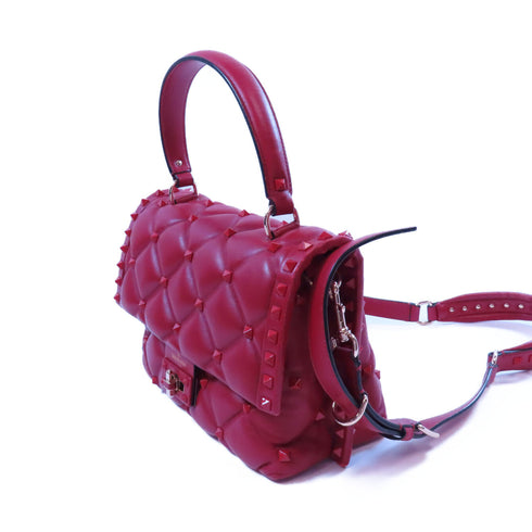 Valentino GHW Shoulder Bag 2Way Calfskin Leather Red