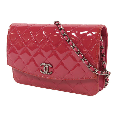 CHANEL CC SHW Wallet On Chain Shoulder Bag Patent Leather Pink