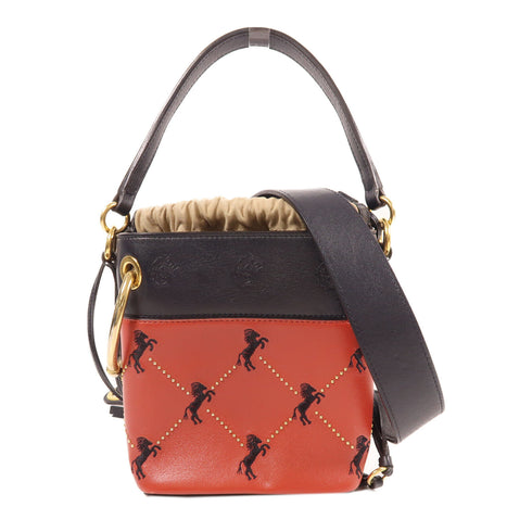 Chloe GHW Roy Bag 2 Way Shoulder Bag Handbag Calfskin Leather Red/Navy