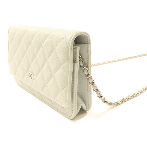 CHANEL CC SHW Wallet On Chain Shoulder Bag Calfskin Leather Light Blue