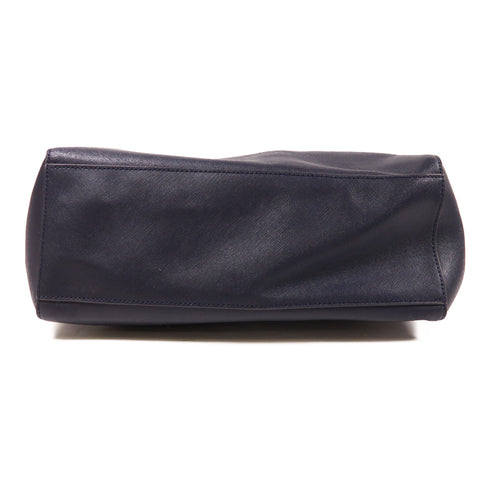 Tory Burch GHW 2 Way Shoulder Bag Calfskin Leather Blue