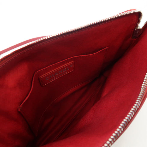 CHANEL Quilted CC SHW Chain Shoulder Bag Lambskin Leather Red v1