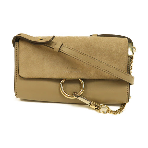 Chloe GHW Mini Faye Shoulder Bag Calfskin Suede Leather Light Brown