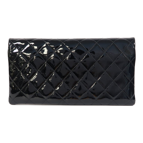 CHANEL Quilted CC SHW Clutch Bag Pouch Patent Leather Black